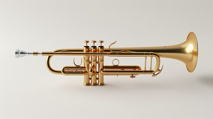 Obraz premium A 3D rendering of a trumpet isolated on a white backdrop.