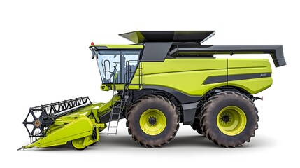 Modern Green Combine Harvester on White Background