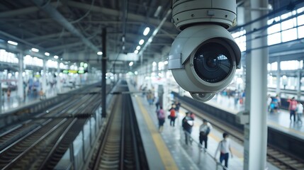 Fototapeta premium Security Camera in a Train Station
