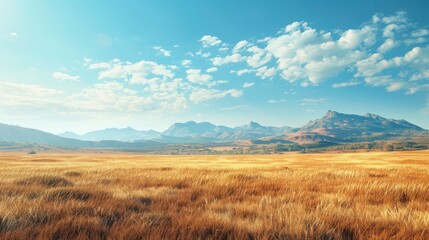 An Expansive African Savanna Landscape With Wild Grasslands And Mountains In The Distance
