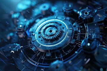 Fototapeta premium modern conceptual blue digital communication hi tech, mechanical technology animation