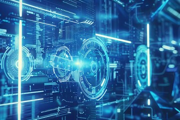 modern conceptual blue digital communication hi tech, mechanical technology animation