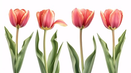 A collection of spring tulip branches on a white background.