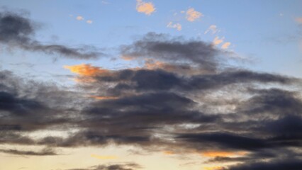 Cloudy sunset dramatic skies background, evening colourful sky template, painted clouds wallpaper