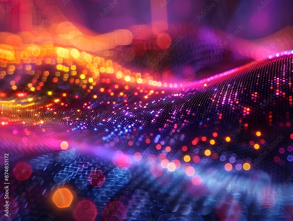 Poster vibrant visualization of quantum superposition with overlapping states represented by colorful light
