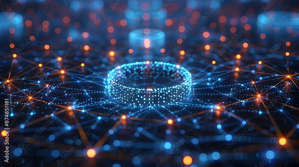 Poster interconnected quantum processors forming powerful computing network concept