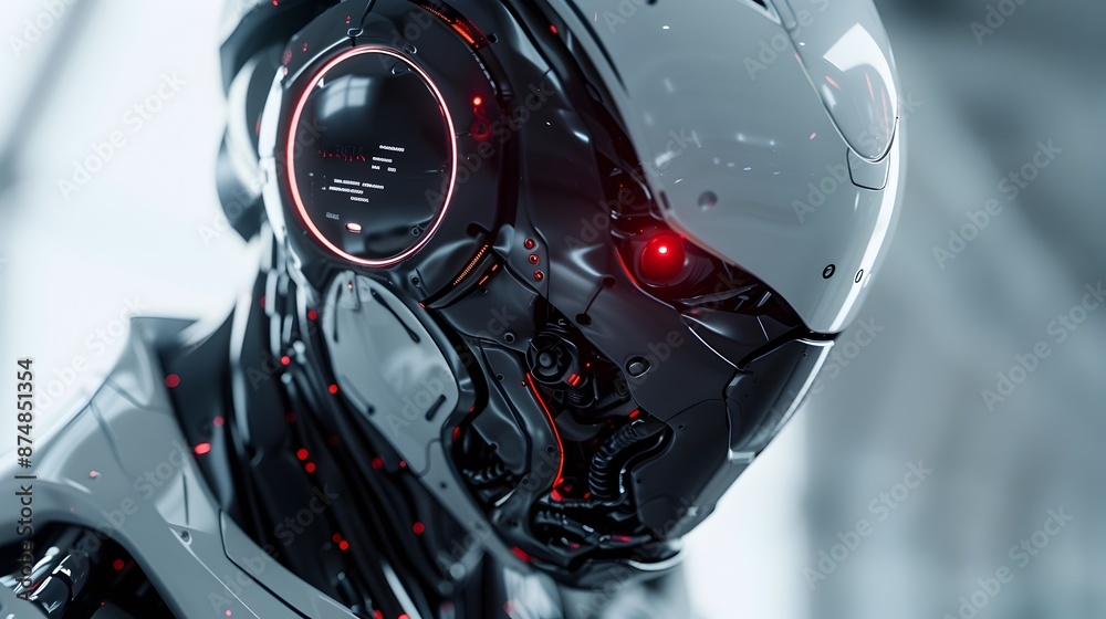 Poster futuristic 3d robot rendering with sleek metallic design and intricate details