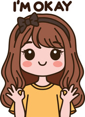 Girl ok sign cartoon in white background