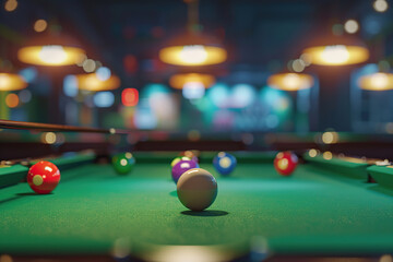 Colorful billiard balls on snooker table