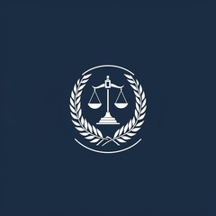 A professional, trustworthy logo for a law firm, using strong fonts and symbols on a solid dark blue background.