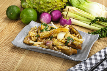 Roasted Thai eggplant with onion