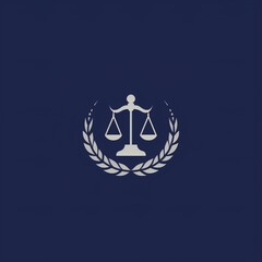 A professional, trustworthy logo for a law firm, using strong fonts and symbols on a solid dark blue background.
