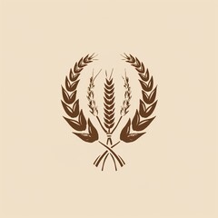 Fototapeta premium A rustic, artisan logo for a bakery, featuring wheat and bread elements on a solid cream background.