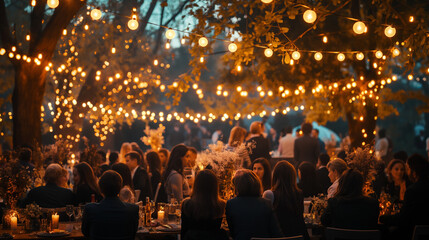 
A sustainable New Year’s celebration featuring an outdoor event with solar-powered lights, eco-friendly fireworks