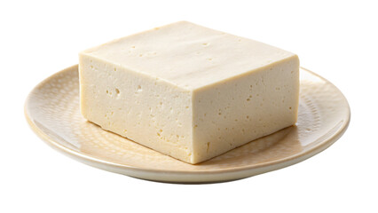 A close-up of a tofu, isolated on white, perfect for breakfast or a healthy snack