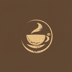 A rustic, vintage logo for a coffee shop with coffee bean and steam motifs on a solid brown background.