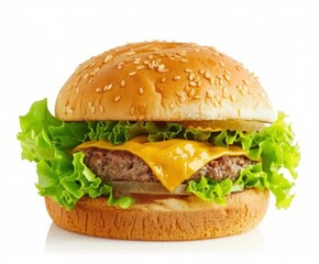 Cheeseburger with Fresh Lettuce and Sesame Seed Bun