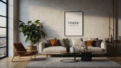 A modern living room featuring a comfortable sofa, stylish decor, and a large window offering a bright, airy atmosphere with natural light.
