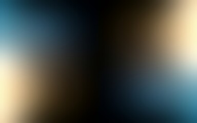 Yellow and blue diffused lights on black background. Defocus abstract illustration.