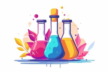 Creative illustration of colorful laboratory equipment, capturing scientific experimentation and innovation.