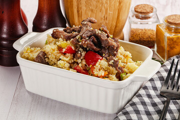 Traditional couscous with beef and vegetables