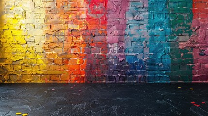Vibrant Painted Brick Wall with Colorful Gradients and Artistic Texture
