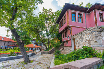 Picturesque place in the Old Town of Plovdiv, Bulgaria showing traditional buildings