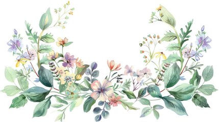 green leaves and small flowers in pastel colors Generated with AI