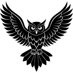 Owl vector illustration, bird  isolated on white, Snow Owl silhouette, Snow Owl vector art
