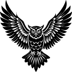 Owl vector illustration, bird  isolated on white, Snow Owl silhouette, Snow Owl vector art