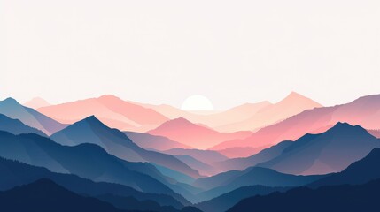 Fototapeta premium Tranquil Sunrise Over Layered Mountain Ranges in Pastel Colors with Soft Mist