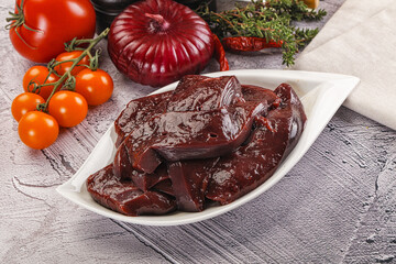 Raw beef liver slices for cooking