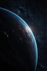 Fototapeta premium Abstract background of space design in darkness, dark view of space, planets and stars