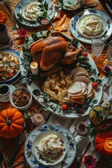Thanksgiving dinner with turkey and sides