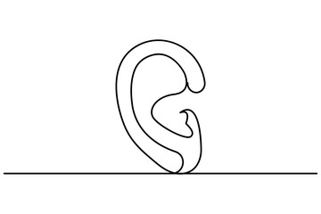 Human ear continuous one line drawing of isolated outline vector art illustration