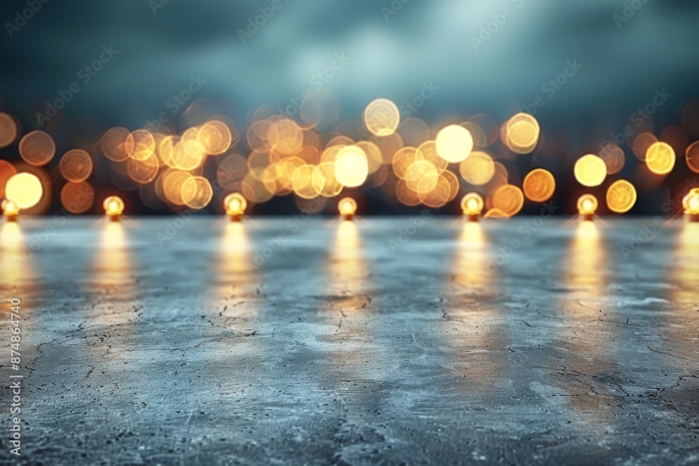 Wall mural blurred bokeh lights on a reflective surface, capturing festive atmosphere and vibrant colors.