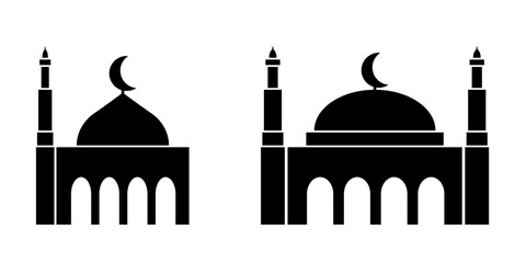mosque symbol silhouette, islamic simple logo for simple design illustration vector of traditional celebration greeting card. ornament graphic art of masjid shape for indonesian invitation card 