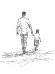 Father and son walking