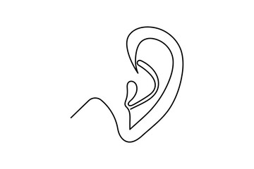 Human ear continuous one line drawing of isolated outline vector art illustration
