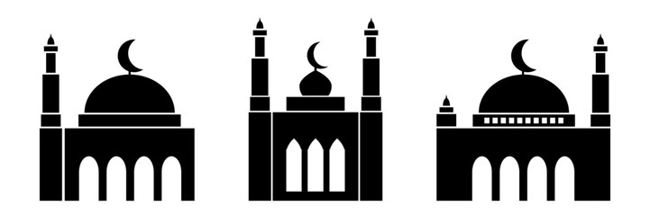 mosque symbol silhouette, islamic simple logo for simple design illustration vector of traditional celebration greeting card. ornament graphic art of masjid shape for indonesian invitation card 