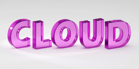 3d render sign cloud made by purple glass and light background. Simple minimalism concept.