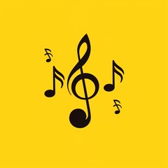 A vibrant, youthful logo for a music production company, using musical notes on a solid yellow background.