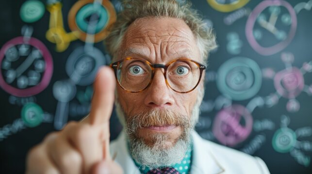 Senior Scientist Pointing at Blackboard.