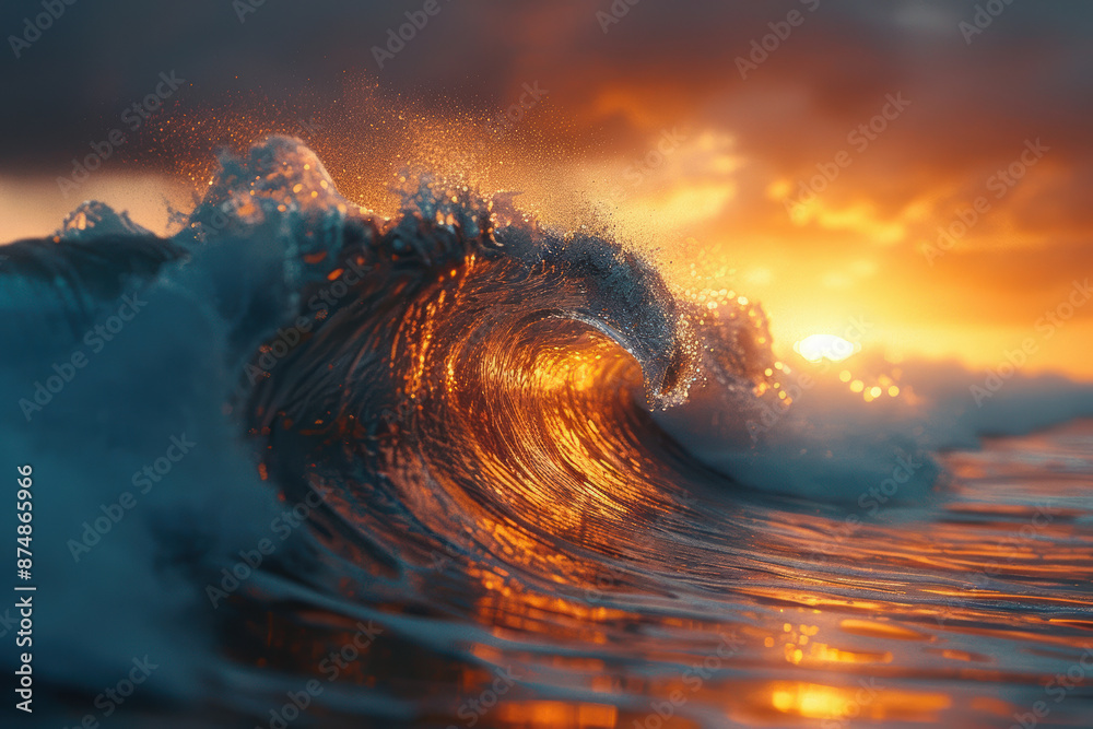 Wall mural ocean wave at sunset