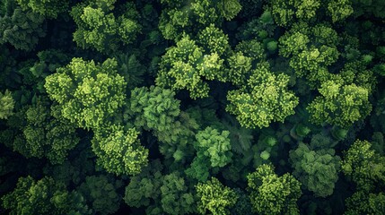 Naklejka premium Aerial Top View Of Green Trees In A Forest, Highlighting The Role Of Dense Green Trees In Capturing Co2
