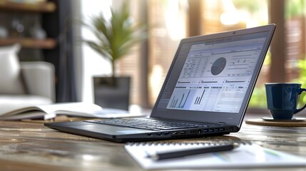 Laptop and Analysis Tools on Organized Workspace Desk with Clear Space