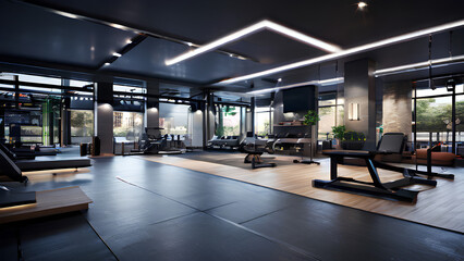 Obraz premium Train like a champ! Upscale gym with all the crossfit gear for a powerful workout