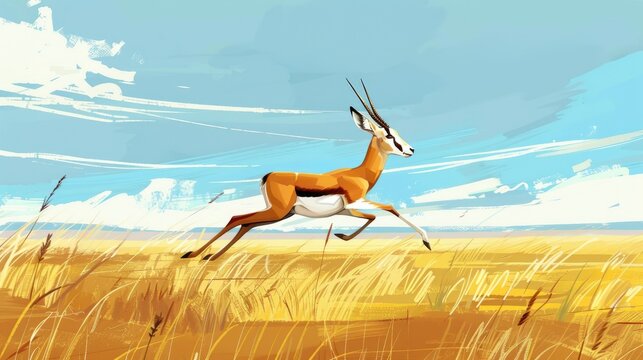A cartoon springbok jumping through the savanna, symbolizing South Africa.