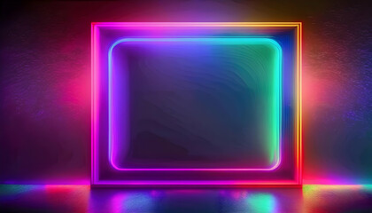 Abstract neon rectangle, glowing on black background
Bright geometric light, neon frame, dark backdrop Square neon border, glowing blue, dark background