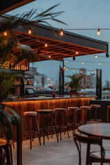 Fototapeta premium Rooftop bar offering stunning city views at dusk